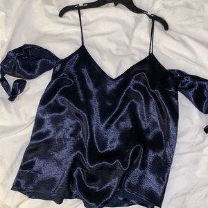 Silence + Noise Navy Blue Off the Shoulder Top